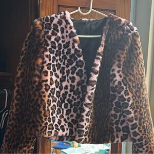 Leopard Print Faux Fur Jacket m